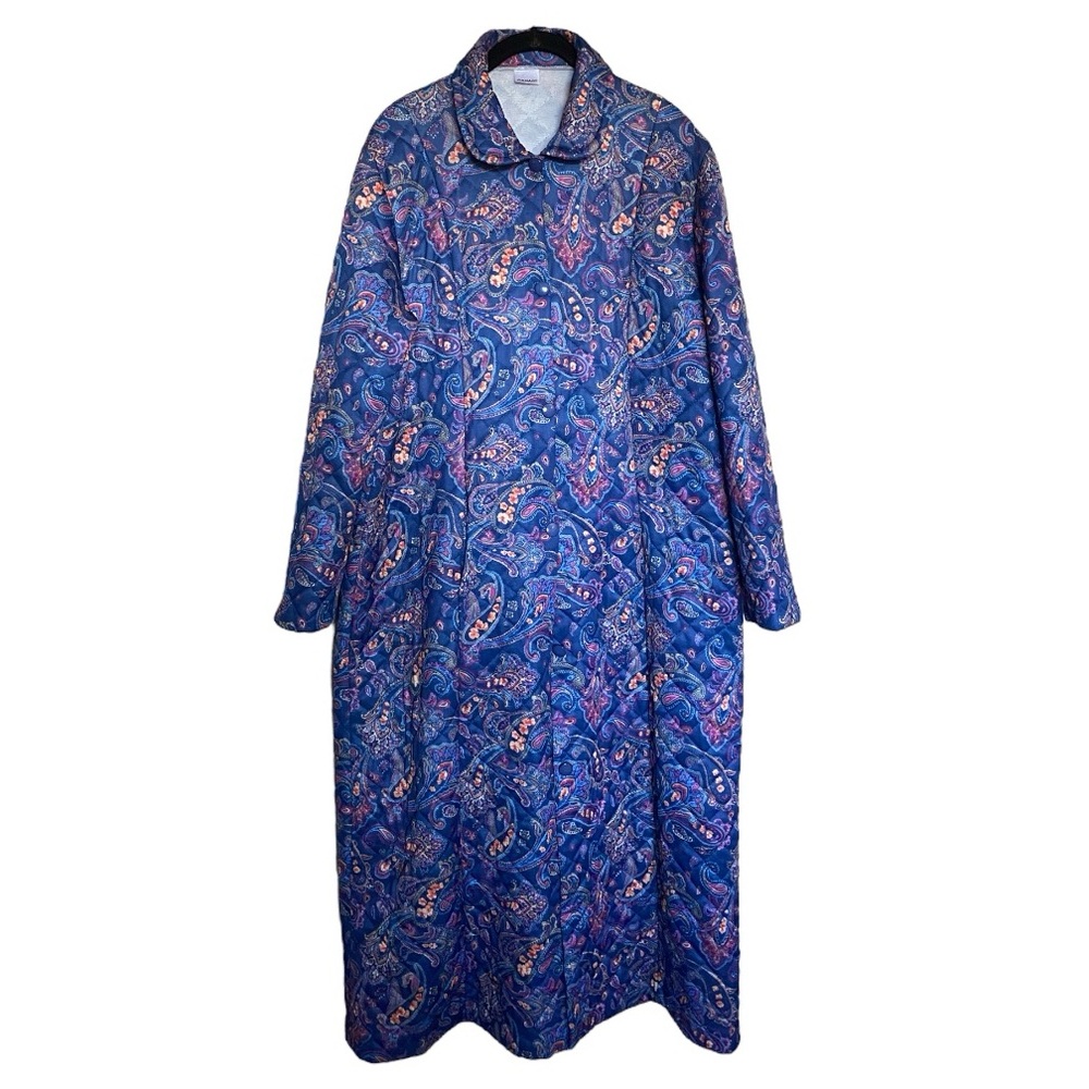 Vintage Blue Multicolor Casual Women's Paisley Puffer Quilted Jacket Pri… - Picture 2 of 4